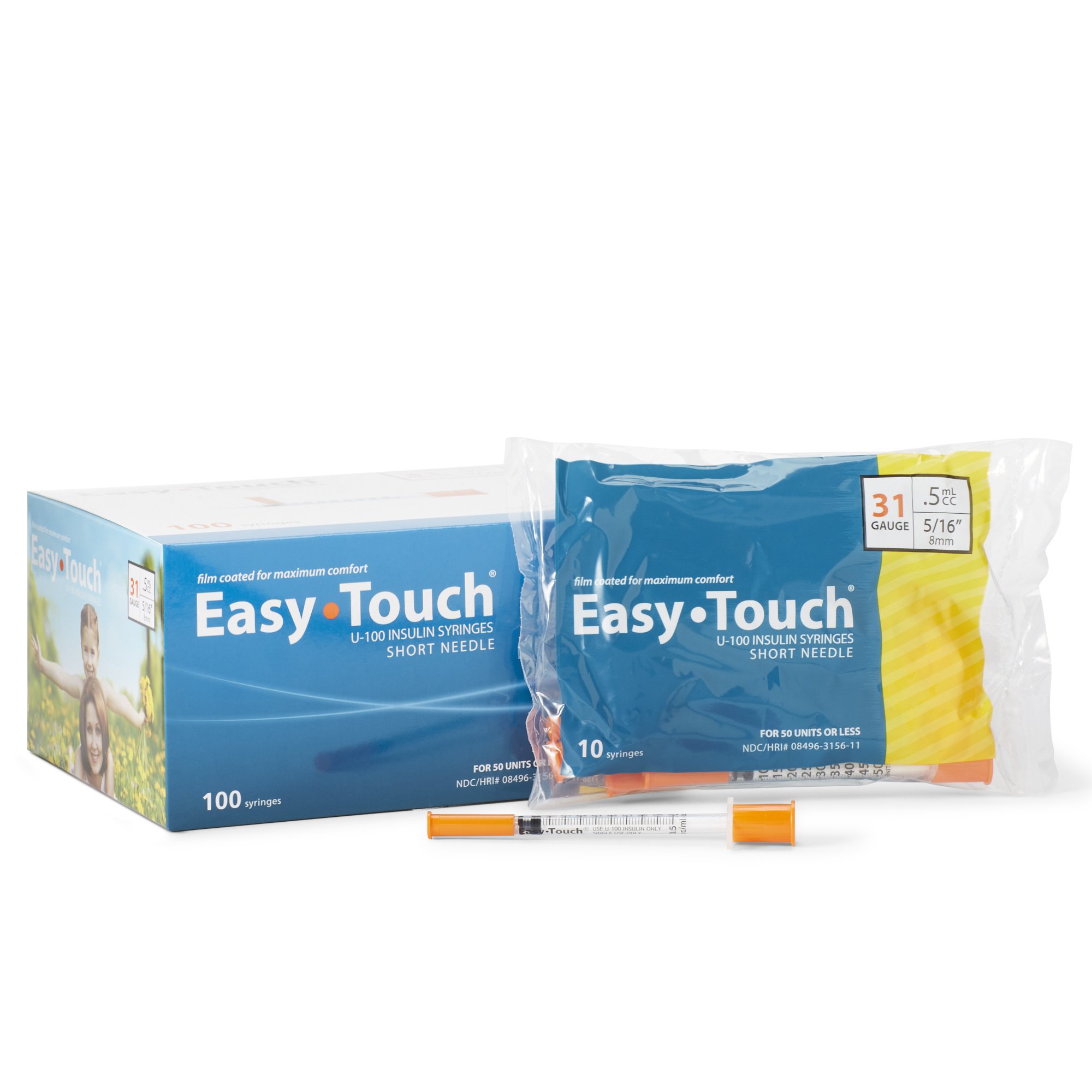 Syringe 1/2cc Standard Insulin Syringe with Needle EasyTouch™ 0.5 mL 5/16 Inch 31 Gauge NonSafety Thin Wall (100/BX 5BX/CS) by MHC Medical  ID 831565